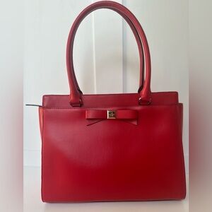 Kate Spade New York Purse Cedar Street Bow Harmony Tote Bag – Red Leather Gold